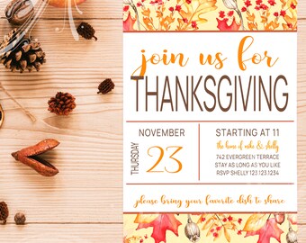 Join Us Invitation, Thanksgiving Invite, Fall Invitation, Friendsgiving Invite, Printable Invite Thanksgiving Celebration, Turkey Day Invite