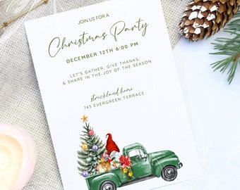 Christmas Truck Invite, Xmas Invite,  Winter Holiday Invite, Holiday Party, Christmas Friend Invite, Gnome Truck Invite, Template Invite