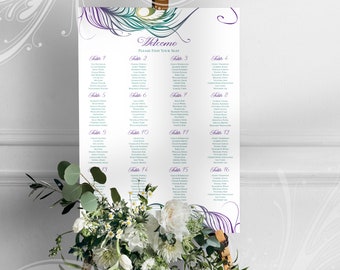 Peacock Feather Seating Template, Wedding Seating Chart, Large Seating Chart 24 x 36, Seating Template, Seating Arrangement Wedding Template