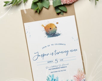 Ocean Cutie, Puffer Fish Invite, Under the Sea Invite, Ocean Theme Birthday, Aquarium Invite, Nautical Invite, Digital Invite, BeachBirthday