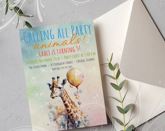 Party Animal Invite, Giraffe Invite, Wild One Invite, Two Wild Birthday, Animal Birthday Invite, Zoo Birthday Invite, Digital Party Invite