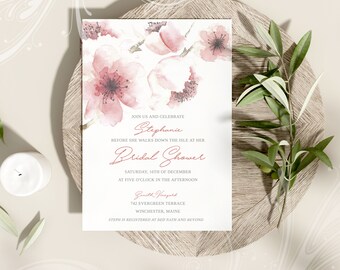 Cherry Blossoms Shower Invitations, Flower Invitation, Bridal Shower Cherry Blossom, Printable Invitation, Watercolor Flowers, Wedding DIY