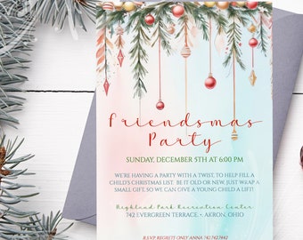 Garland and Ornaments Invite, Xmas Invite, Winter Holiday Invite, Holiday Party, Christmas Friend Invite, Ornament Invite, Friendsmas Invite