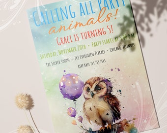 Party Animal Invite, Owl Invite, Wild One Invite, Two Wild Birthday, Animal Birthday Invite, Zoo Birthday Invite, Digital Party Invite