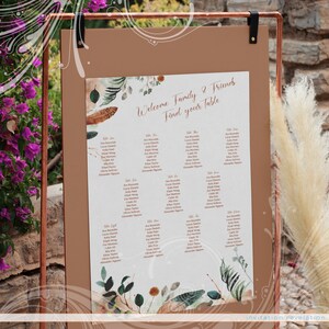 Boho Woodland Seating Chart Template, Boho Wedding, Printable Seating Arrangement, Bohemian Seating Chart, Seating Chart Template 24 x 36