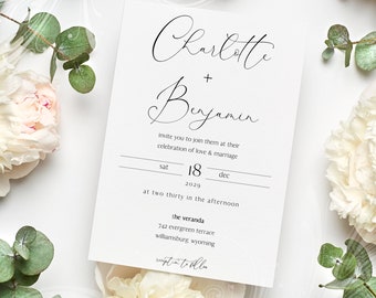 Calligraphy Invitation, Printable Wedding, Card Template, Formal Invite, Script Font, Simple Wedding Invite, Wedding Invite Suite, Weddings