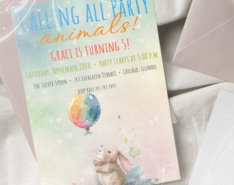 Party Animal Invite, Bunny Invite, Wild One Invite, Two Wild Birthday, Animal Birthday Invite, Zoo Birthday Invite, Digital Party Invite