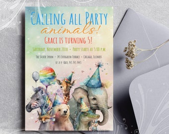 Party Animals Invite, Calling All Party Animals, Animal Birthday Invite, Zoo Birthday Invite, Kids Birthday Invite, Zoo Birthday, Wild One
