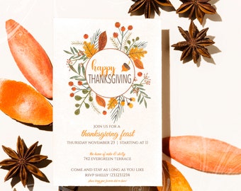 Thanksgiving Feast, Thanksgiving Invitation, Fall Invitation, Friendsgiving Invite, Printable Invite, Thanksgiving Day, Turkey Day Invite