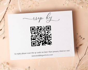 Calligraphy RSVP Card, 2 Styles rsvp Cards QR Code and Traditional, Printable Wedding, Card Template, Script Font, Wedding Reply, RSVP Card