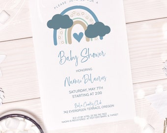 Boho Blue Rainbow Baby Shower Invite, Bright Colors Baby Shower Invite, Rainbow Baby, Coed Baby Shower, Baby Sprinkle Invite, Shower Invite