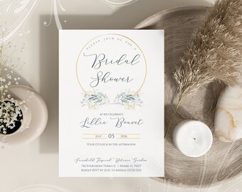 Monogram & Leaves Bridal Shower Invite, Modern Bridal Shower, Simple Invite, Olive Branch Invite,  Bride-to-Be Invite, Shower Invitation
