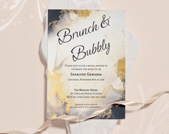 Modern Black & Gold Bridal Invite, Marble and Stone Invite, Bridal Brunch Invite, Minimalist Shower, Bridal Shower Invite, Nature Inspired