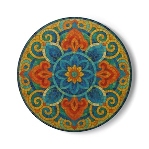 Bright Mosaic Spanish Tiles Ceramic Coaster, Colorful Drink Coaster Set, Boho Home Decor, Unique Gift for Coffee Lovers, Beautiful Tableware