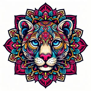 Puma Mandala Printable – Tribal Jungle Wall Art, Boho Animal Design, Zen Wild Cat Decor