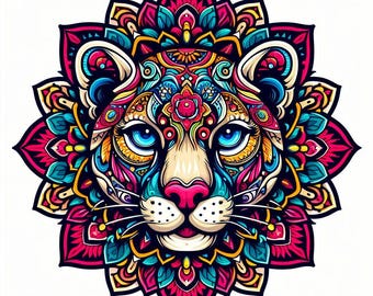 Puma Mandala Printable – Tribal Jungle Wall Art, Boho Animal Design, Zen Wild Cat Decor