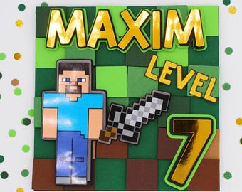 Adorno para tarta 3D para cumpleaños infantiles, personalizado con nombre y edad, pixel art, fiesta temática, decoración cumpleaños niños, adorno para tarta, decoración fiesta