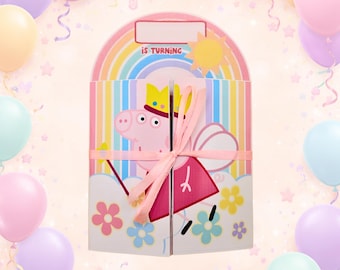 Plantilla de invitación de cumpleaños de Peppa Pig, tarjeta de invitación de Peppa Pig, invitación para fiesta de Peppa Pig, invitación imprimible de Peppa Pig, descarga digital