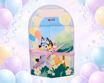 Tarjeta de invitación para fiesta de cumpleaños infantil | Tarjeta desplegable | Invitación para fiesta de perros azules | Invitación infantil personalizada | Invitación de cumpleaños para niños