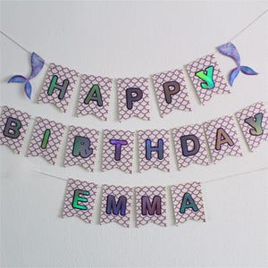 Ghirlanda di compleanno a forma di sirena "Buon compleanno" - personalizzabile con nome - compleanno bambini, decorazione - decorazione per feste, festa a tema