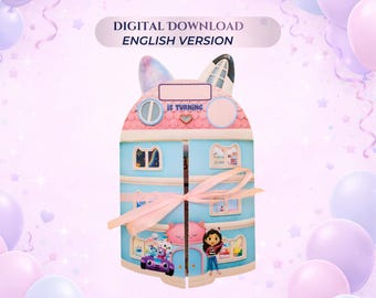 Tarjeta de invitación de cumpleaños infantil | Invitación para fiesta de casa de muñecas con gatos | Invitación imprimible de cumpleaños infantil | Invitación de cumpleaños personalizada