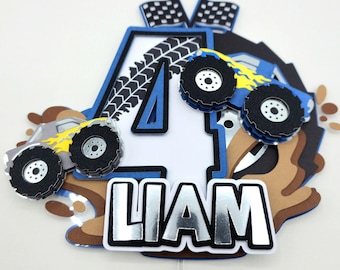 Adorno personalizado 3D para pastel de Monster Truck para cumpleaños de niño - Adorno para pastel de camión con nombre y número - Pastel para fiesta de Monster Truck