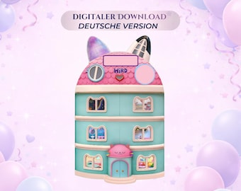 Invitación para fiesta de cumpleaños infantil | Invitación para fiesta de casa de muñecas con gatos | Invitación infantil personalizada | Invitación de cumpleaños imprimible