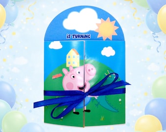 Invitación de cumpleaños de Peppa Pig, invitación para fiesta de niño George Blue, imprimible, descarga digital, tarjeta de cumpleaños para niños DIY