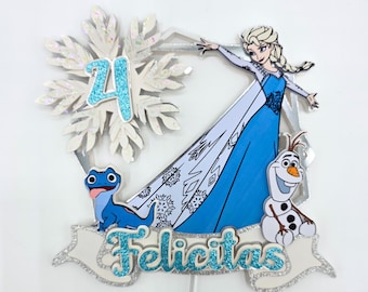 Adorno para tarta de princesa personalizado | Adorno para tarta con nombre y edad | Fiesta de cumpleaños infantil con temática de helado | Inspirado en Elsa