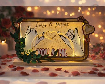 Regalo personalizado de San Valentín | Caja de sombras con luz LED 3D | Regalo de boda | Regalo para parejas, aniversarios y "Te amo"