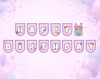 Guirnalda de cumpleaños de la casa de muñecas de Gabby (plantilla PDF imprimible), decoraciones de cumpleaños de Gabby, pancarta imprimible para fiestas infantiles, decoraciones para fiestas