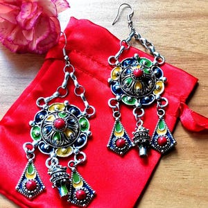 Traditional Kabyle dangle earrings, Berber Amazigh jewelry, authentic Kabylie crafts, Kabylie gift for her