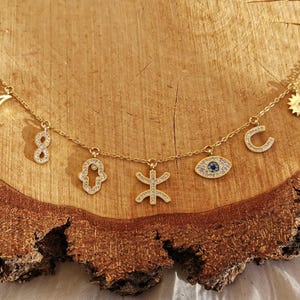 Necklace with sparkling charms including AMAZIGH KABYLE sign, Berber Kabyle jewelry, AMAZIGH jewelry, Algerian Morocco birthday gift