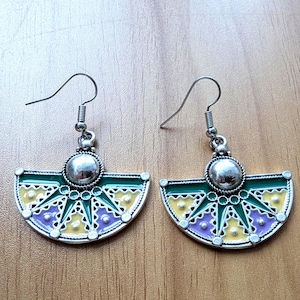 Ethnic earrings in half sphere modern colors Amazigh Kabyle pendant with Berber motifs, wedding gift, unique jewelry