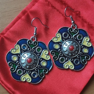 Traditional Kabyle Berber Amazigh colored earrings in stainless steel; Kabyle Berber jewelry, AMAZIGH jewelry, Algeria