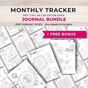 Druckbares Bullet Journal Monatlicher Tracker Bundle, Monat Tracker, Monatliche Tracker Vorlage, Bu jo Planer Einsätze, Journal Printable