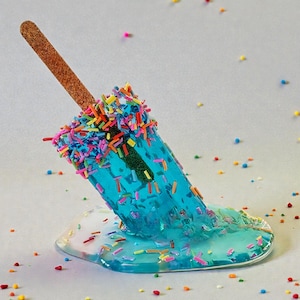 Melting Popsicle Resin Sculpture, Ice Cream Illusion Desk Art