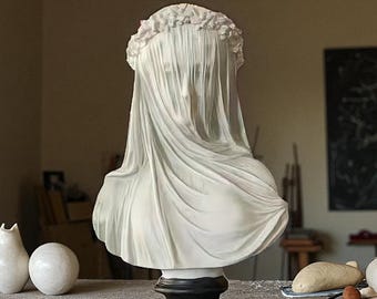 3Dプリントのベールをかぶった女性の胸像 - ルーブル美術館の彫刻に