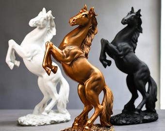 Majestic Rearing Horse Resin Statue – Bold Decor in Gold, Black or White