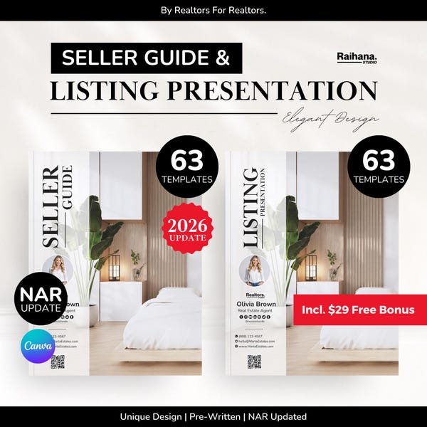 Listing Presentation and Seller Guide Templates for Realtors, Realtor Listing Presentation and Seller Guide Template Bundle,Real Estate List