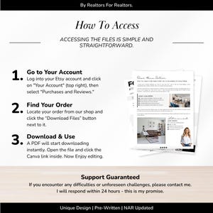 May include: A white graphic with instructions on how to access files after purchase. The text includes steps to find the order and download the PDF. The image also includes a sample document and contact information.
