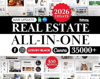 Real Estate All-In-One Bundle for Realtors with CRM Google Sheet,Realtor Canva Bundle Templates,Real Estate All-In-One Canva Bundle Template