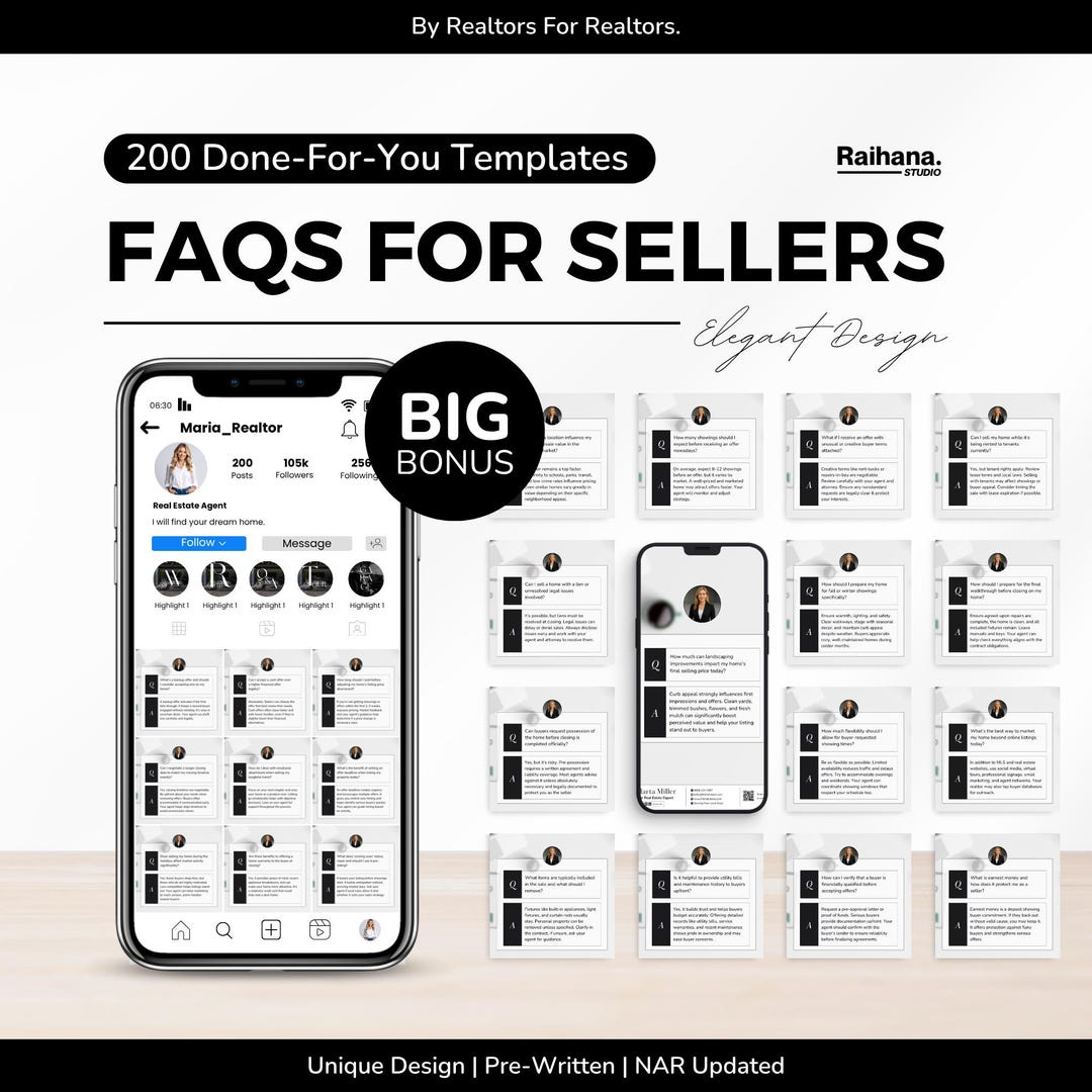 Faqs Template Instagram Real Estate Faqs for Sellers Instagram Templates, Realtor Faqs for ...