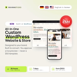 Websiteontwerp en -bouw op maat voor WordPress | Webdevelopment | Zakelijke website, WooCommerce | Prototype binnen 24 uur | Engels en Duits