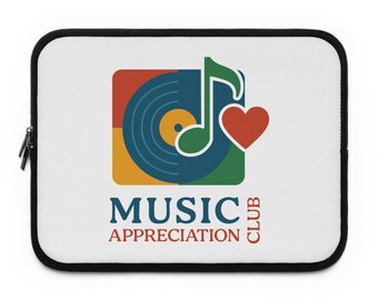 Music Appreciation Club Laptop Sleeve, Music Theme Tech Case, Gift for Musicians, Artsy Laptop Bag, Music Lover Accessory