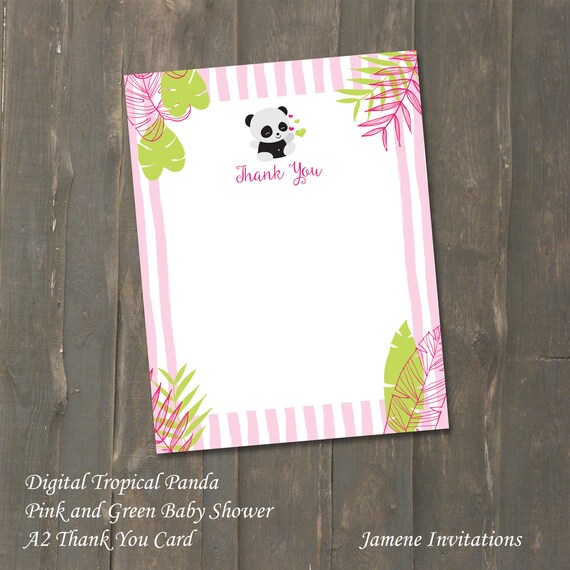 Thank You Card - Tropical Panda Pnk and Green Girl Baby Shower Instant Download A2 Thank You Flat Card - DIY Il_570xn