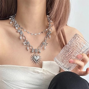 Star glitter Necklace,Fashion Necklace,Retro Streetwear necklace,Gothic Jewelry Necklace,y2k women punk necklace