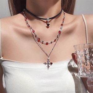 Love Cross Necklace,Fashion Necklace,Retro Streetwear necklace,Gothic Jewelry Necklace,y2k women punk necklace