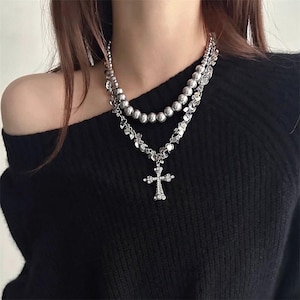YK2 cross necklace,star necklace,Gothic Jewelry Necklace,silver stainless choker, punk necklace, y2k necklace for men and women