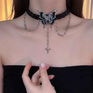 YK2 Butterfly necklace,star necklace,Gothic Jewelry Necklace,silver stainless choker, punk necklace, y2k necklace for men and women